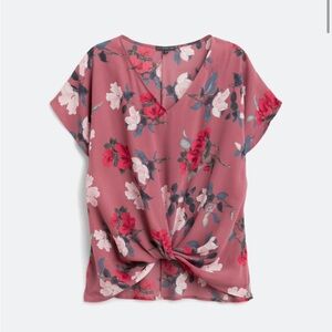 Pink Floral Tie Front Top
